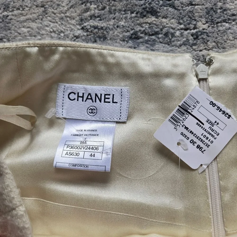 CHANEL Tweed Cream SKIRT Size 44 8 M